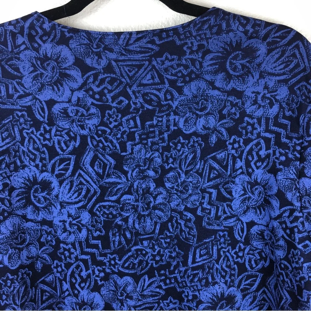Land's End Navy Blue Floral Short Sleeve Stretch Cotton Made USA Dress Size S